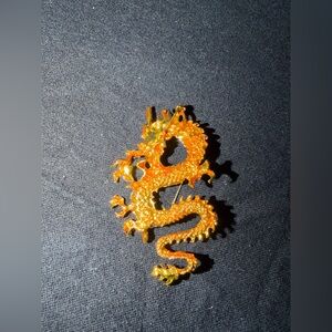 Gold Dragon Enamel Brooch